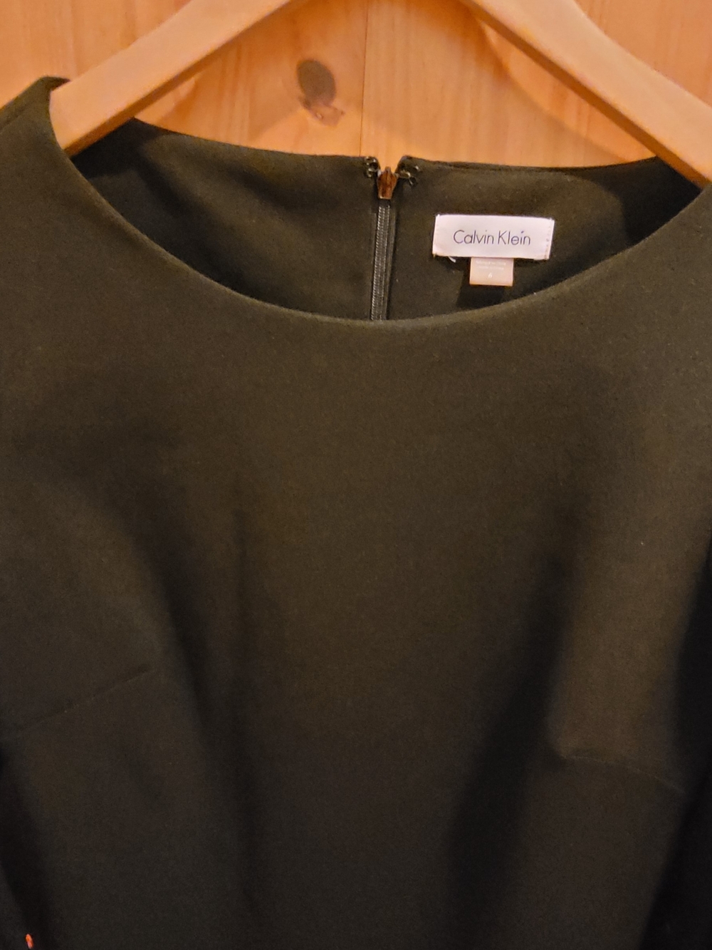 Calvin Klein Floral Embroidered Calvin Klein Dark Olive Long Sleeve Sheath Dress